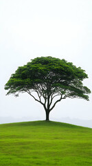 Fototapeta premium Green Tree on Grassy Hill, Nature Illustration