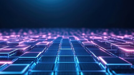 Digital Realm: A mesmerizing abstract background of glowing blue and pink cubes, creating a futuristic and dynamic visual, perfect for tech, innovation, and data-driven themes. 