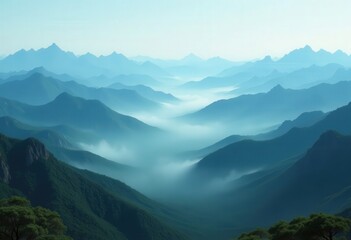 Fototapeta premium Misty Mountain Range Panorama 