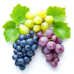 Fototapeta premium Fresh grapes isolated on white background, emphasizing natural fruit, healthy eating, and organic produce concepts.