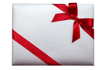 Gift Elvelope Sale Certificate Voucher with Red Bow Isolated on White Background. Festive Craft Paper Letter for Greeting Card or Party Invitation.