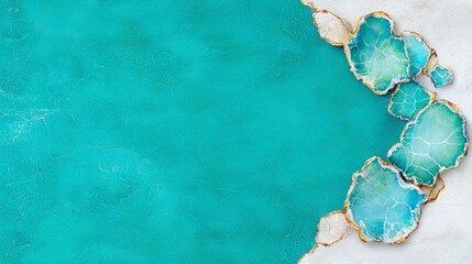 Teal Cracked Texture Background with Gold Agate Slices