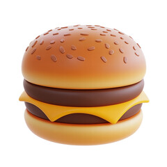 Realistic 3D cheeseburger with sesame seed bun