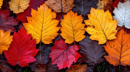 Fototapeta premium Autumn Leaves Red Brown Yellow Fall Foliage Texture Background