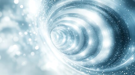 Abstract swirling vortex with luminous particles and a soft blue background.