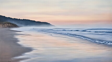 Obraz premium Serene Dawn Coastal Landscape Painting
