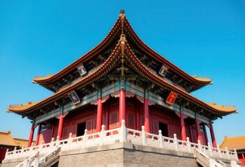 Naklejka premium Red Pavilion, Forbidden City: Intricate Rooflines 