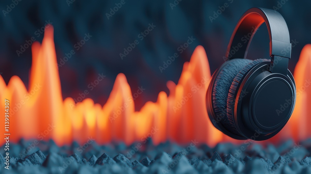Poster sound loud 3d rendering concept, 3d rendered audio spectrum visualization with exploding loud energy