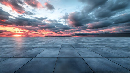 Fototapeta premium Sunset Sky over Dark Tiles Illustration