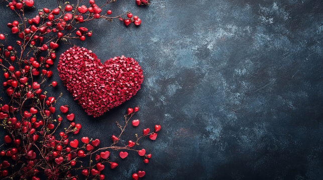 Fototapeta An elegant composition of a heart made of petals on a beautiful dark background, hand-painted, with space for text or inscriptions