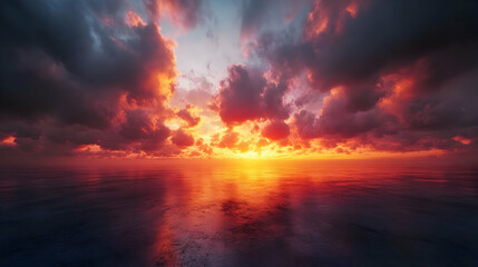 Fiery Sunset Ocean Background Illustration