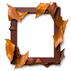 A decorative brown frame adorned with autumn leaves, perfect for showcasing seasonal themes.