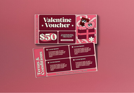 Pink Maroon Quirky Valentine Day Voucher