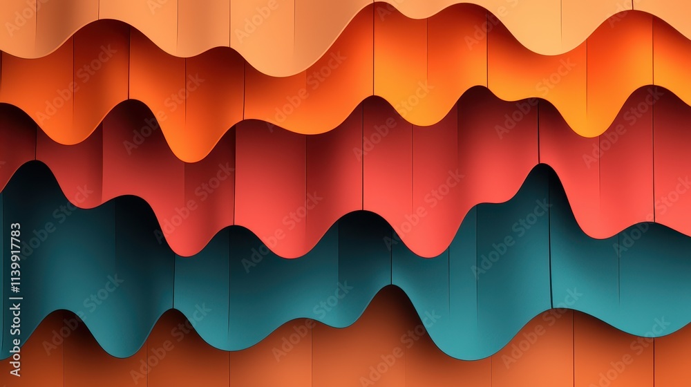 Poster sound loud 3d rendering concept, 3d rendering of layered sound waves overlapping in vibrant colors a