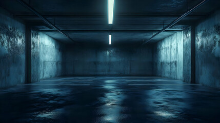 Dark Concrete Garage 3D Illustration