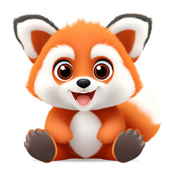 Obraz premium A cheerful and cute cartoon fox character with big eyes, sitting happily.