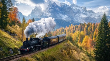 Steam Train Journey Through Autumnal Mountain Scenery