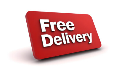 Red Free Delivery Sign on White Background  
