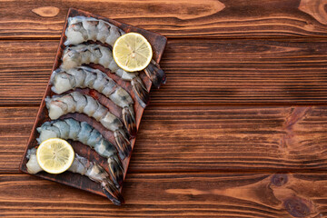 Raw big tiger ( king ) shrimps Cleaned, Peeled & Deveined photography . Top view