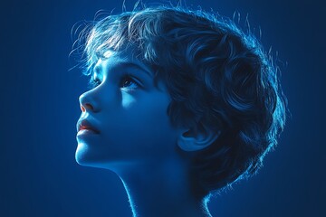 Profile of a Child Against a Blue Background
