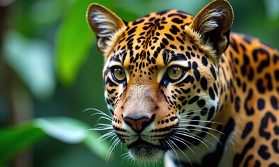 Majestic jaguar portrait intense golden eyes spotted