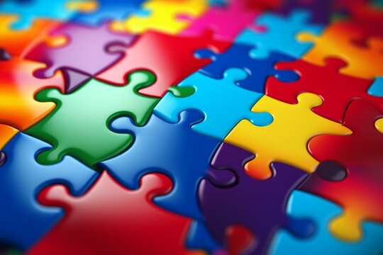 Vibrant, interlocking puzzle pieces symbolize problem solving, teamwork, and achieving a unified goal
