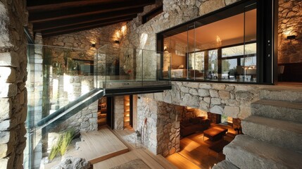 Modern Stone House Interior Staircase Design