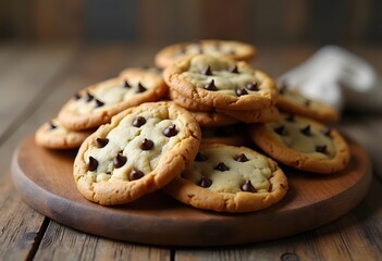Delicious chocolate chip cookies on gray background.
