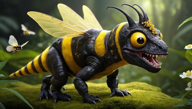bee-rex. an uncanny blend of a bee and a T-Rex