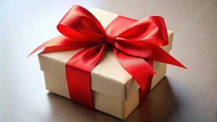Obraz premium Bright red ribbon bow tied on a gift box for a special occasion, celebration, present, vibrant, festive, decoration, holiday