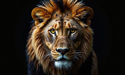 Majestic lion portrait intense golden eyes fierce expression