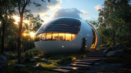 Obraz premium Spherical Solar Powered Home In A Forest Setting