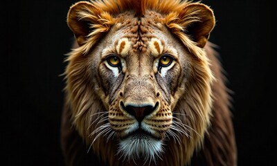 Fototapeta premium Majestic lion portrait intense golden eyes fierce expression