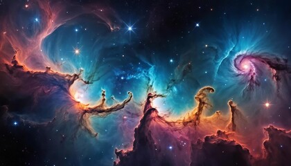 Fototapeta premium Colorful space galaxy cloud nebula. Stary night cosmos. Universe science astronomy. Supernova background wallpaper