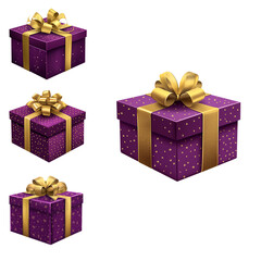 Purple Gift Box with Gold Ribbon isolated on transparent background