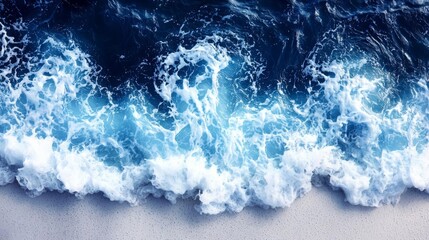 Blue sea texture with waves and foam , isolated on white background,  , copy space, copy space for text,