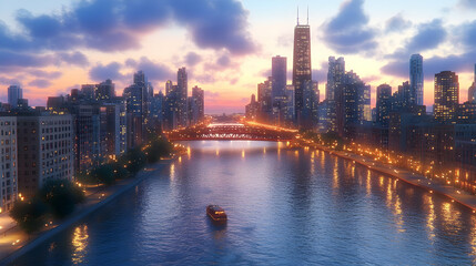 Obraz premium Cityscape at Dusk 3D Illustration