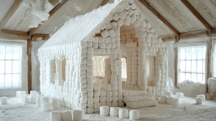 A Marshmallow House Built Inside A Wooden Structure