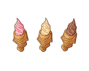 Obraz premium Set of hand drawn taiyaki ice cream