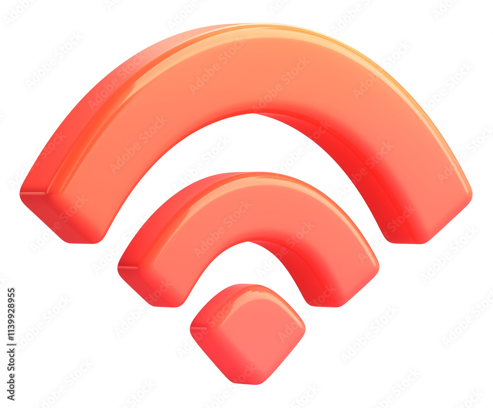 Poster Three dimensional red Wi Fi signal icon in flat, minimalistic design, isolated on transparency background, symbolizing internet connectivity and technology