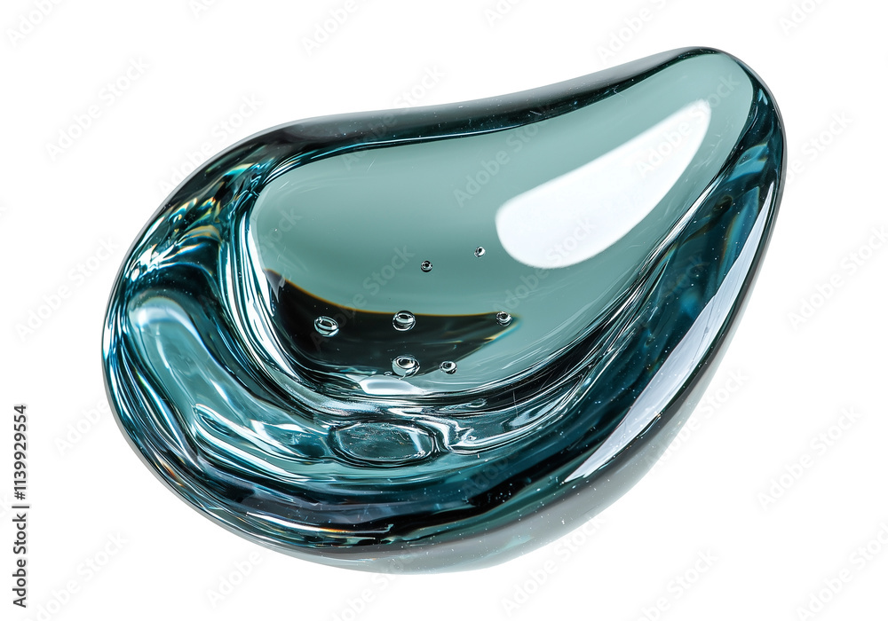 Poster glossy, transparent 3d water droplet with smooth, curved shape and small air bubbles inside, isolate