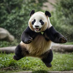Obraz premium panda jumping fly