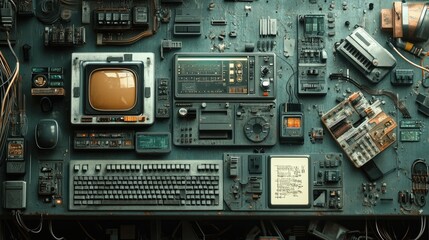 Retro Futuristic Technology Control Panel Display