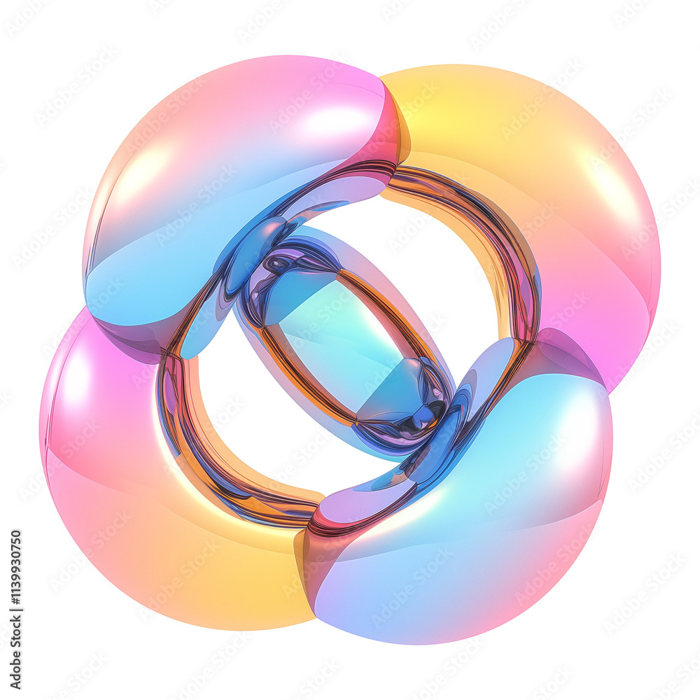 Poster vibrant 3d metallic y2k inspired abstract shape with holographic colors, featuring smooth curves and