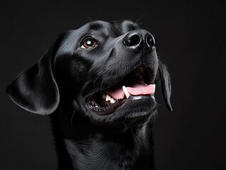 A black dog with its mouth open and tongue out