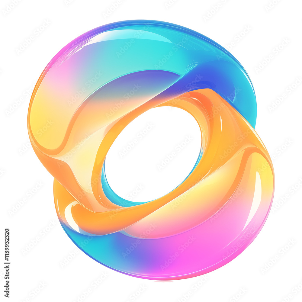 Aufkleber vibrant 3D metallic abstract shape with holographic colors, featuring smooth, fluid design and flat view. gradient transitions create futuristic and dynamic aesthetic