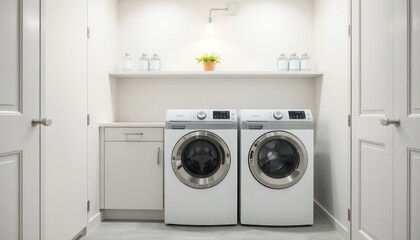 Scandinavian Style - Interior Design Laundry Room With Scandinavian Concept - Hotel Laundry Room - Apartment Laundry Room Interior With Washing Machine - Interior Design
