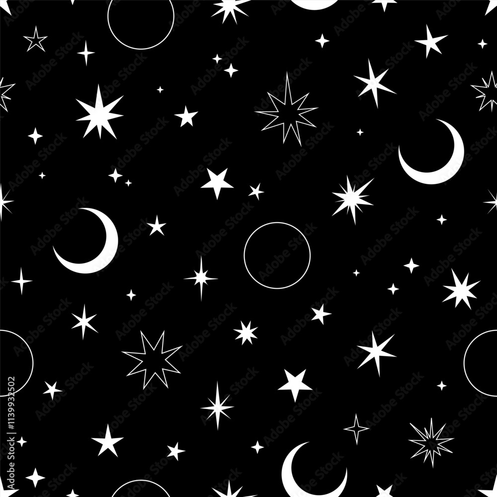 Canvas Prints seamless square pattern white stars and moon on black background