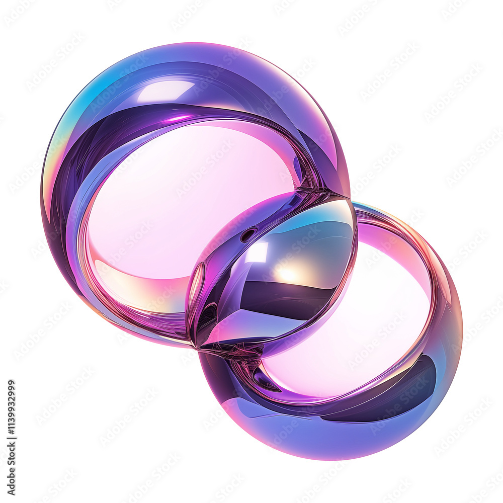 Poster abstract 3d metallic shapes with holographic colors, featuring futuristic y2k aesthetic and flat vie