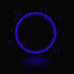 Neon magic circle. Glowing blue ring, light effects, futuristic design, bubbles, luminescent halo, abstract glow, sci-fi elements, energy frame, technology concept, modern decoration, vibrant shape